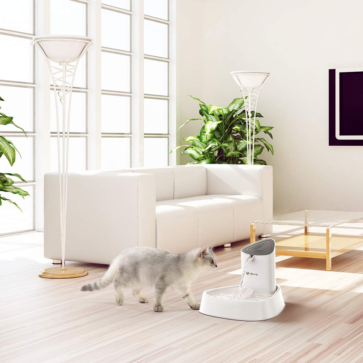 isYoung Cat Fountain LED Pet Water Fountain Ultra Quiet Automatic Pet Water Dispenser with Adjustable Water Flow and Activated Carbon Filter for Dogs, Cats, Birds and Small Animals