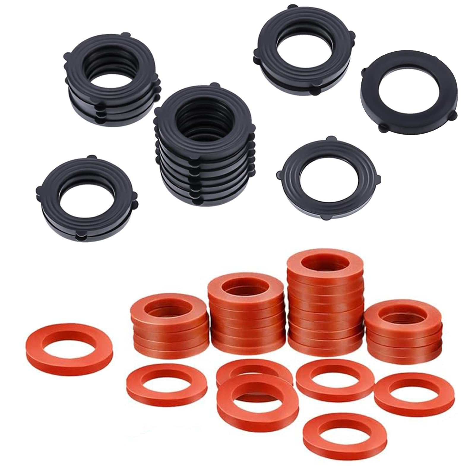100Pcs Garden Hose Washer Rubber, Heavy Duty Rubber Washer Fit All Standard 3/4 Inch Garden Hose and Water Faucet Fittings (Black+Red)