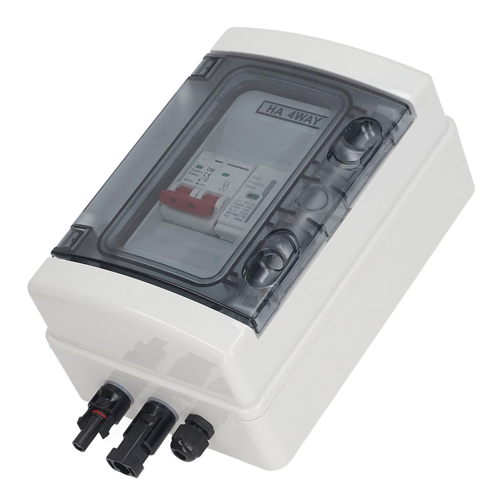 PV Combiner Box with Circuit Breaker IP65 Waterproof Solar Photovoltaic Combiner Box with DC500V 32A Circuit Breaker Protector for Solar Panel Systems