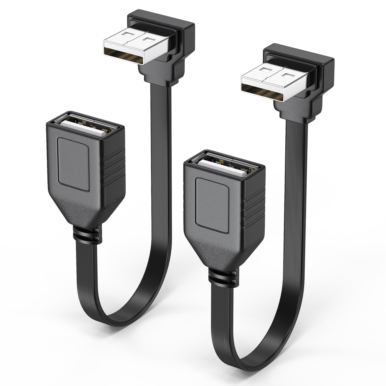 Photo 1 of 2 Pack Right angle USB2.0 Extension Cable, UP Angle 270 Degree USB Extended Adapter, Flat Short 4 Inch Cable For USB-connected Such As Tablets, Smartphones, Car (White Plastic Insulator on top)