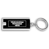 DISCOUNT PROMOS Personalised Flashlight Keychains set of 10/50/100 Customizable Text, Logo - Rectangle, Plastic - Black