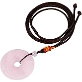 TUMBEELLUWA Healing Stone Pendant Crystal Necklace Chakra Quartz Cord Donut Shape Lucky Amulet Handmade Jewelry for Women Men
