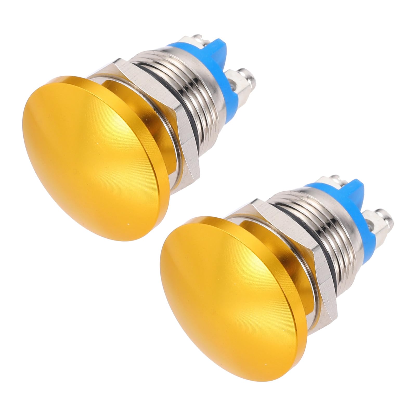 METALLIXITY 2PCS 3A 16MM 5/8" Momentary Mushroom Head Push Button Switch 12V 24V 120V 250V AC Gold 1NO Waterproof IP65 SPST Domed Round 2 Screw Foot Button Switch