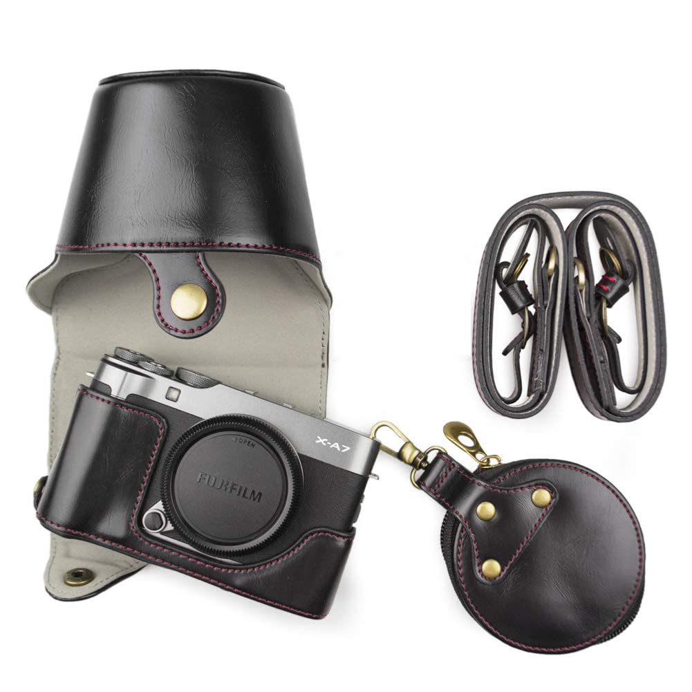 Fuji XA3 XA5 XA7 Case, kinokoo Camera Case Compatible for Fujifilm X-A3 X-A5 X-A7 Camera with 15-45mm Lens - PU Leather Camera Case with Shoulder Strap & Storage Pocket - Black