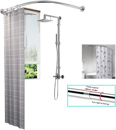 Yddhq Tringle Rideau Douche Sans Percage Barre De Douche Extensible De Salle De Bain Barre De Douche Angle Acier Inoxydable Gamme Retractable 70 95 Cm 90 130 Cm Amazon Fr Cuisine Maison