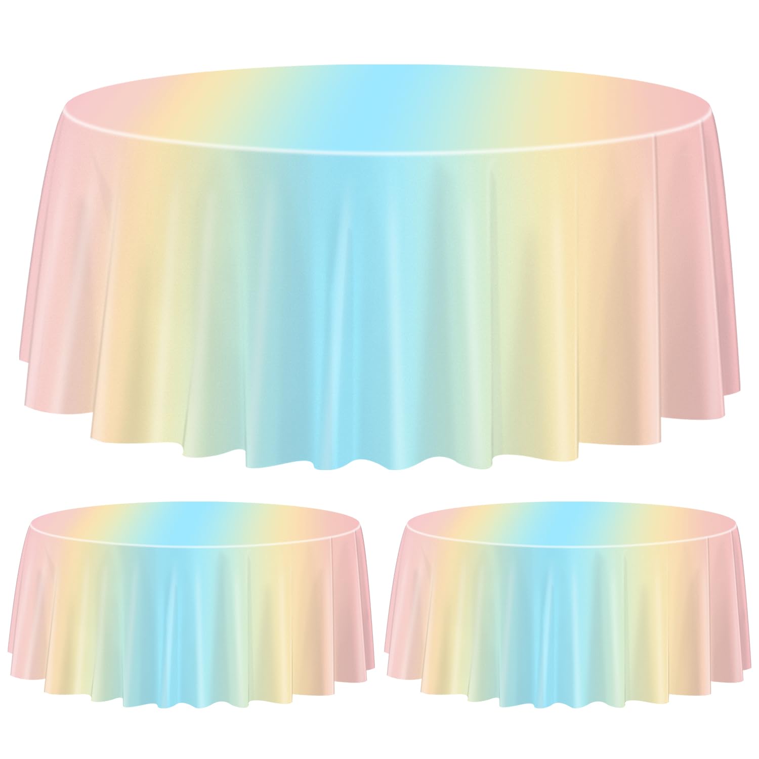 APUXXJUPA 3 Pcs Rainbow Birthday Tablecloths, Round Pastel Rainbow Table Covers for Princess Birthday Party Decorations Baby Shower Wedding Party Supplies, 220 x 220 cm