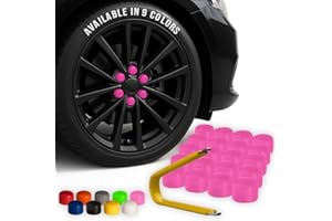 Automotivated Aftermarket ColorLugs Vinyl BoltCap Cover | Bubble Gum Pink | Flexible Fit Bolt Lug Nut Cap | Fits 19 mm | Pack of 20 | Includes Deluxe Extractor | Made in The USA