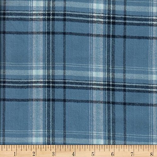 Textile Creations Windstar Twill Flannel Plaid Light Blue/Navy Fabric by The Yard