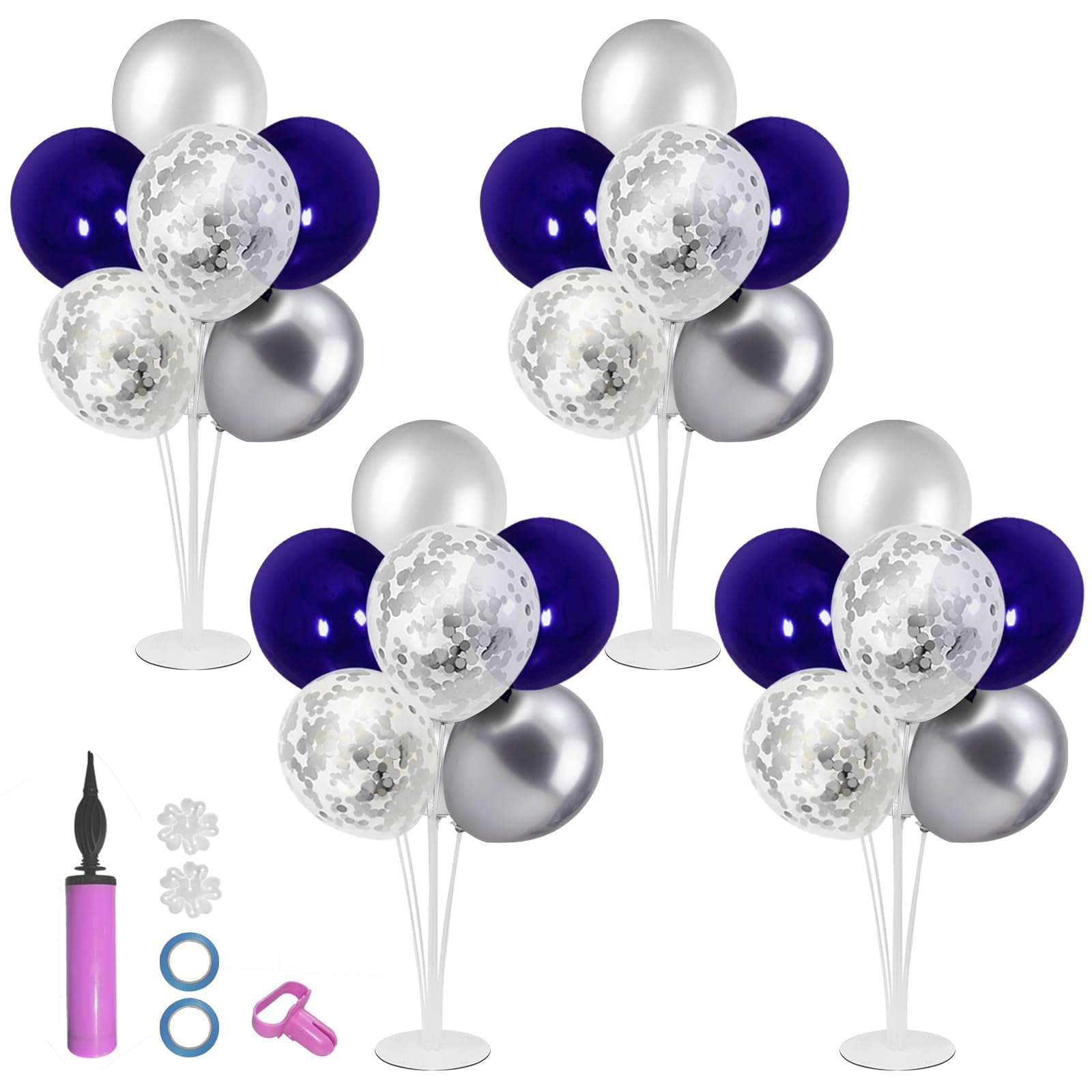 Photo 1 of ZJDHPTY Balloon Stand with Silver and Navy Blue Balloons, Centerpiece Table Decorations for Birthday Wedding Anniversary New Year Graduation Decorations Class of 2025(Silver navy set4)