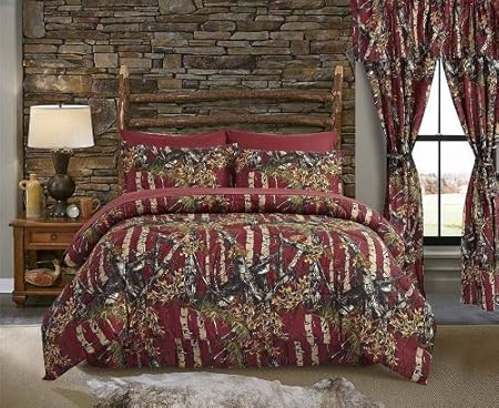 7 Pc Orange Camo Comforter With Pink Sheet Set Queen Set