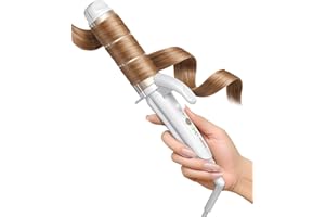 FURIDEN Lite Dual-Voltage Curling Iron: 110V-240V 1 1/2 Inch Ceramic Wide Barrel 2-in-1 Curling Iron for Shoulder to Armpit Length Hair - Europe Travel for Soft Curls with Clamp