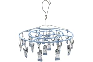 HSJH Stainless Steel Clothe Drying Rack Laundry Drip Hanger 24 Clip Metal Clothespins Round Underwear Lingerie Sock Hat Boot Large Heavy Duty Portable Indoor Outdoor Baby Wet and Dry Dryer (24 Round)
