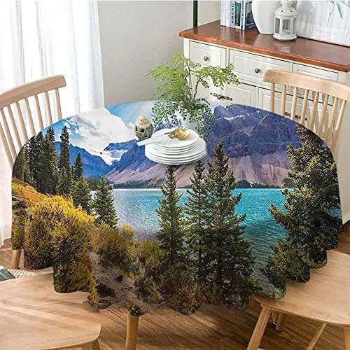 Elxmzwlob Polyester Round Tablecloth National Park Banff Canadian Rockies Mountain Trees Glacial Lake Sunny Sky for Home Party Coffee Bar Aqua Mauve Green 62"