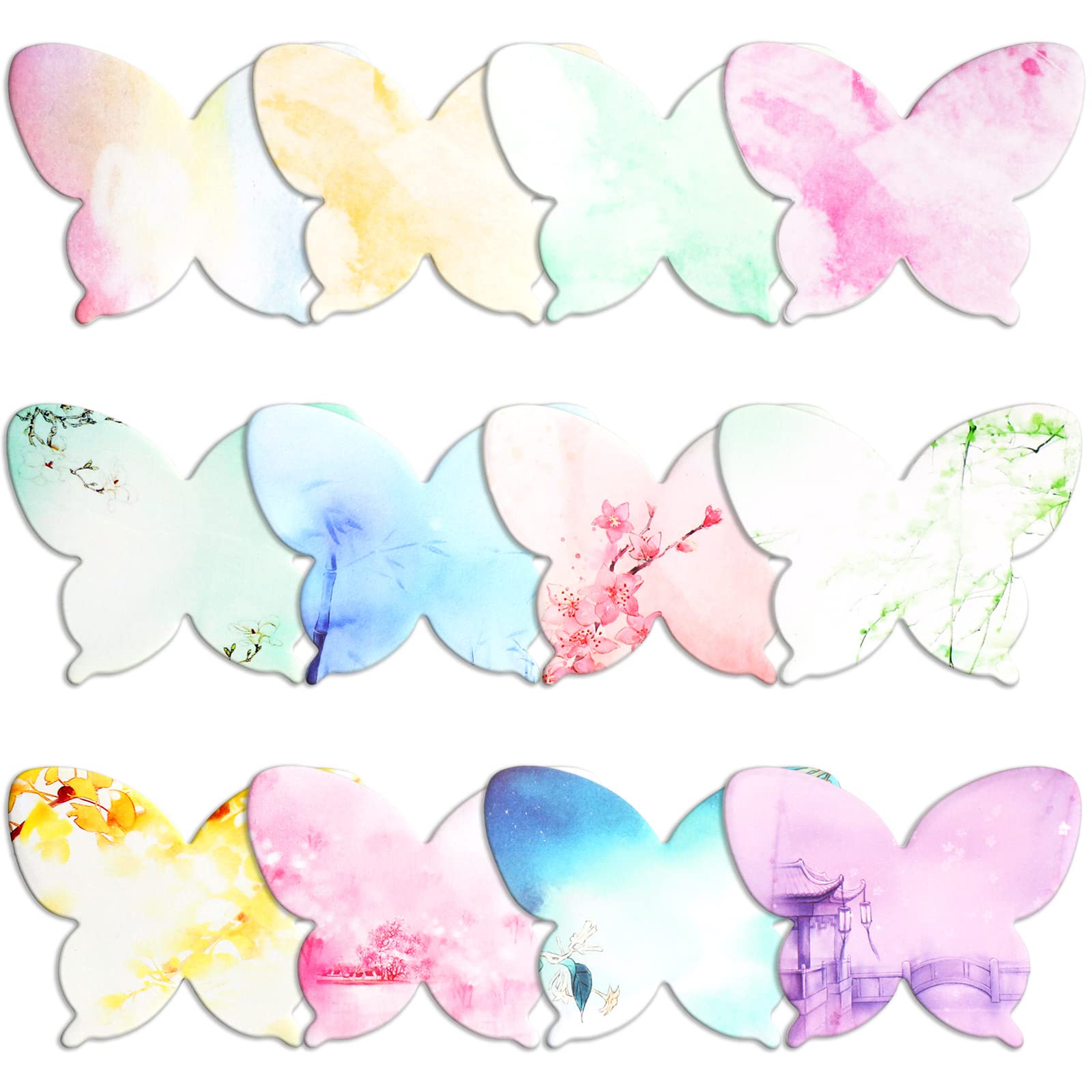Photo 1 of Breling 360 Pieces Sticky Notes Cute Butterfly Shaped Self-Sticky Notes Colored Watercolor Sticky Note Memo Pads for Reminders Studying School Home Family Office Supplies
