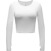 OThread & Co. Women's Long Sleeve Crop Top Comfy Thumb Hole Shirts Basic Stretch Layer