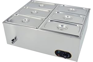 MOOTACO 6 Pans Commercial Food Warmer for Buffet Electric Steam Table with Lids Large Stainless Steel Bain Marie Soup Warmer 