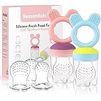 Baby Fruit Food Feeder Pacifier - 2 Packs Silicone Fresh Fruit Feeder BPA Free [S M L Size Silicone Food Pouches Included] (B