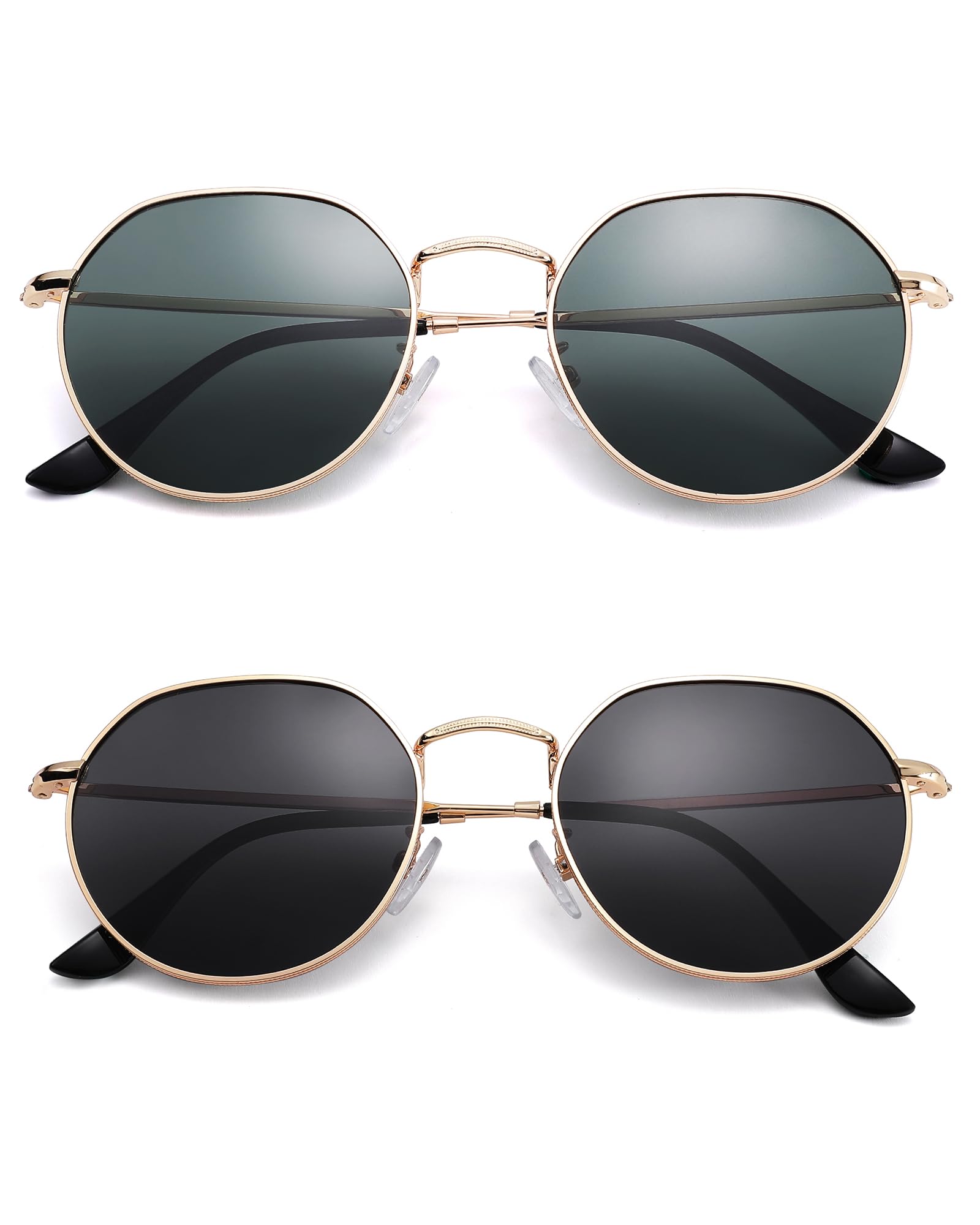 Pro Acme Polarized Vintage Round Sunglasses, Large Metal Frame Classic Shades Hexagon Trendy Sun Glasses 53MM