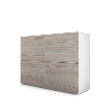 Vladon Kommode Sideboard Rova, Korpus in Weiß Matt/Türen in Avola-Champagner und Avola-Champagner