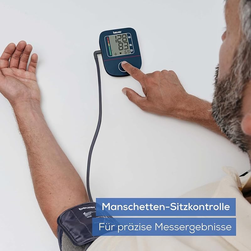 BM 25 Oberarm Blutdruckmessgerät, einfache Ein-Knopf-Bedienung, genaue Messung, Arrhythmie-Erkennung, mit USB-C-Anschluss, Manschette, Datenübertragung zu Apple Health und co., Blau