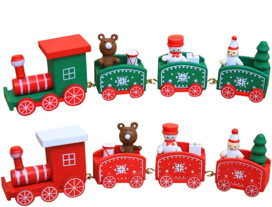 JAYSLE 2Pcs Christmas Wooden Train Kids Toys Birthday New Year Xmas Décor Festival Ornament Gift