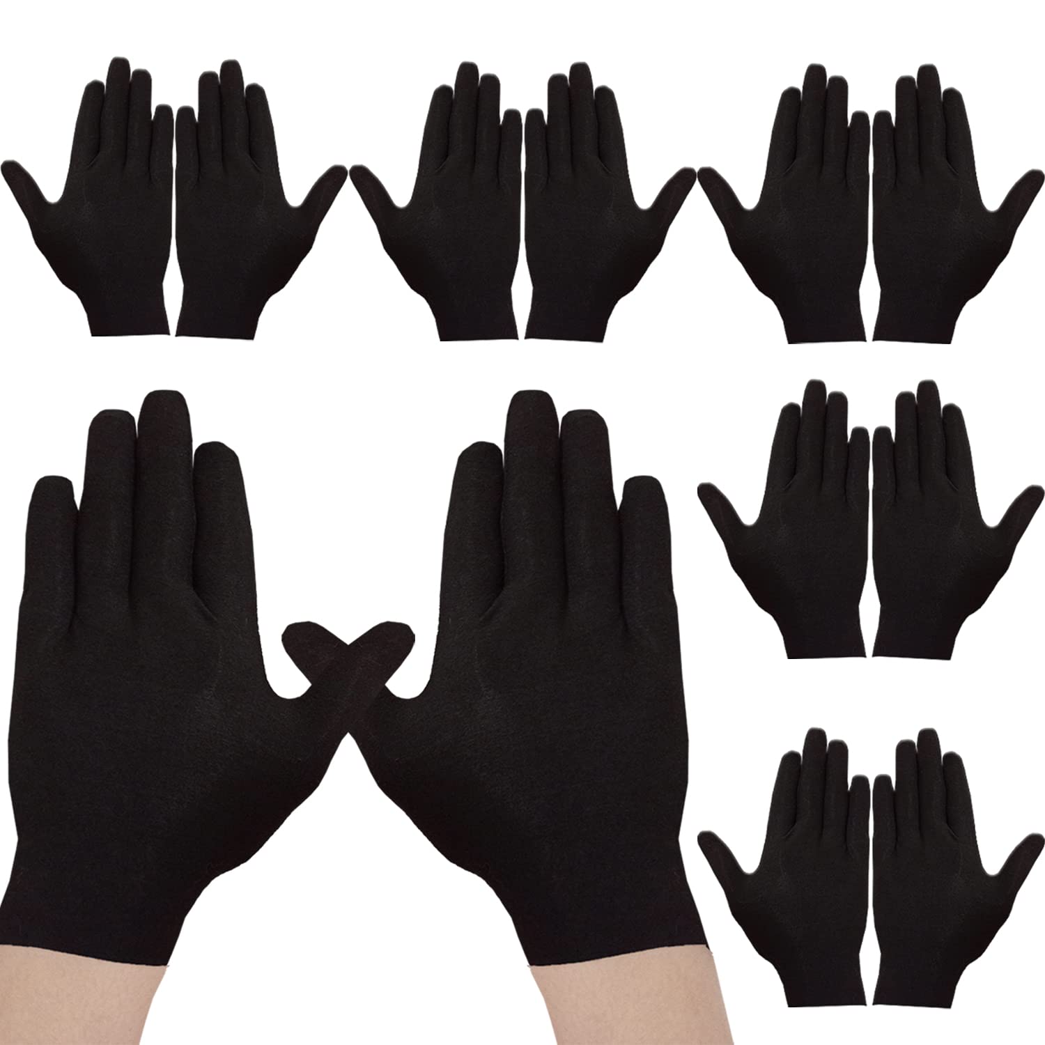 Cosymate 12Pcs Black Cotton Gloves Soft Moisturizing Inspection Gloves, Thickened Cotton Skin-Friendly for Jewelry Inspection, Archival Cleaning, Dry Hands