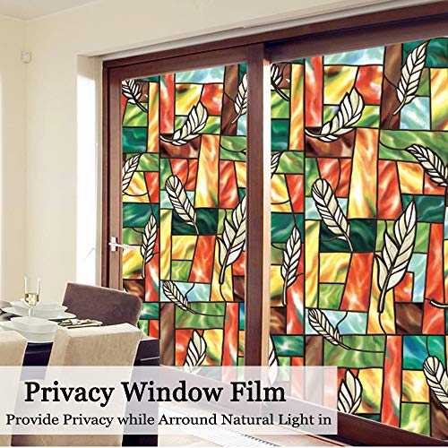 Bloss Vinyl Static Cling Privacy Leaf Stained Glass Decorative Window Film 17.7 Inches by 78.7 Inches
