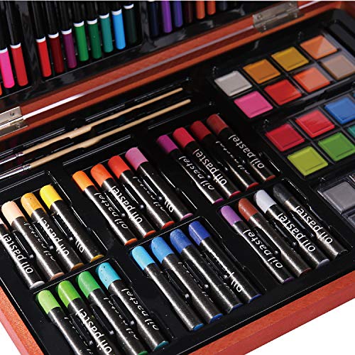 H & B Deluxe Art Set 82-Piece, Portable Wooden Case Art Kit, Kids Art Supplies for Drawing, Painting, for Kids, Teens, Adults Great Gift for Beginner and Serious Artists