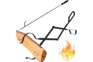 CLIBFENG Heavy Duty 33” Long Fireplace Fire Pit Campfire Poker Stick and 24” Fireplace Tongs Tool Sets, Log Grabber, Rust Resistant Black Finish Camping Fireplace Tools for Indoor/Outdoor
