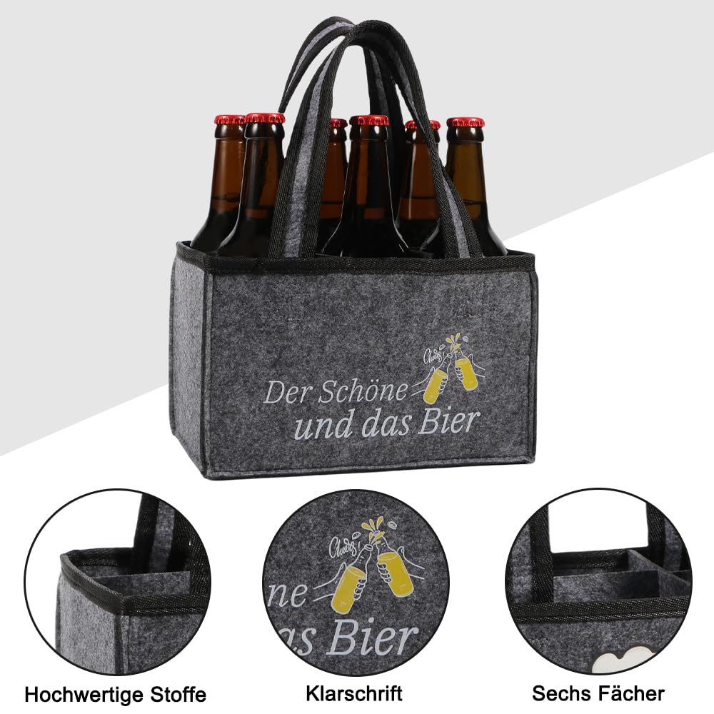 YRsorn Männerhandtasche Bier - Flaschentasche 6 Flaschen, Bier Geschenke für Männer, Der Schöne und Das Bier Personalisierte Geschenke für Herren, Vater, Sohn, Freund, Grau 5