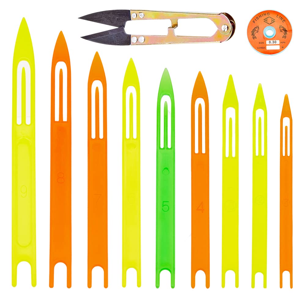 SUPERFINDINGS Fishing Netting Needle Repair Kits Including 9pcs Plastic Netting Needle Shuttles 1pcs Sharp Steel 1roll Transparent Fishing Thread Nylon Wire Mending Fishing Net Tools