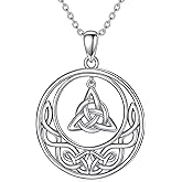Oseew Celtic Necklace for women Silver Irish Celtics Knot Celtic Pendant Necklaces Good luck Necklace Good Luck Necklace with Birthstone Crystal Round Pendant Necklace 20inch Gift for Her