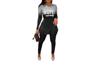 PINLI Women's Two Piece T-Shirt Print Slit Gradient Round Neck Tight Sexy Pants Set