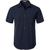 JEMITOP Men's Stretch Wrinkle Free Short Sleeve Texture Shirt Lightweight Summer Button Down Shirts for Beach Vacation