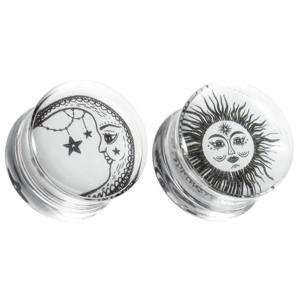 COOEAR Ear Gauges Piercing Saddle Plugs, Double Flared Tunnels, Acrylic Sun And Moon Logo Earrings Matched Stretchers.