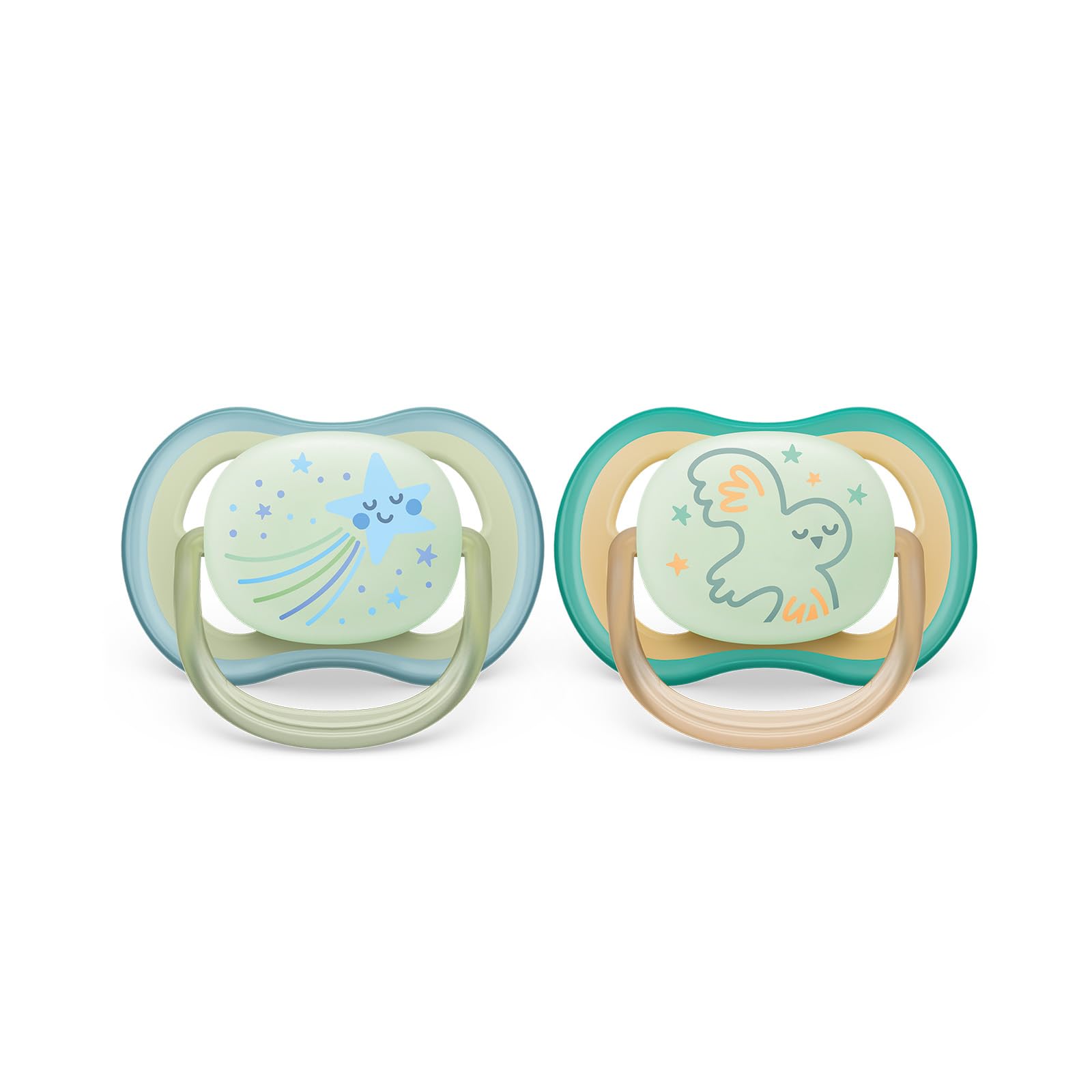 Philips Avent Ultra Air Pacifier - 2X Lightweight, Breathable, Glowing in The Dark Pacifiers for Children Aged 0-6 Months Without bisphenol A, with sterilizer case (Model SCF376/18)