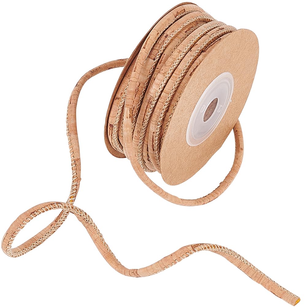 BENECREAT 6m/6.56Yard Round Tan Cork Rope, 3mm Cork Wood String Bolo Cord, Wood Grain Ribbon Cork Rope for Clothing Accessories Jewelry Making