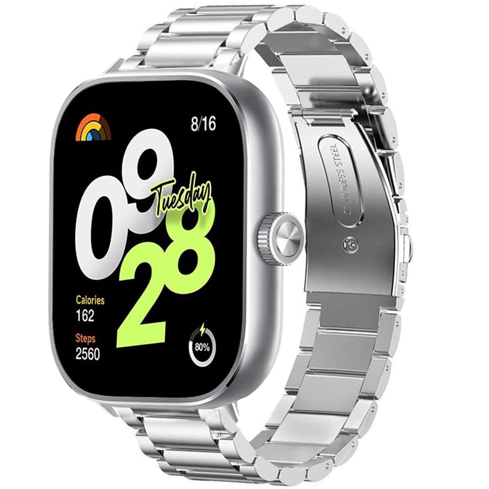 Blueshaweu Compatible for Xiaomi Redmi Watch 4 Smartwatch Band, Quick Release Stainless Steel Metal Replacement Straps Compatible with Xiaomi Redmi Watch 4 Smartwatch (Silver)