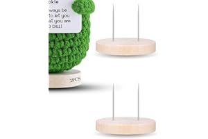 HOEDIA 2PCS Doll Wooden Base Dual Needle Holder for Crochet Dolls Figurines - Crochet Potato Pickle Doll Display Stand Base Home Decorative Showcase Holder for Toys, Collectible, Miniature Things