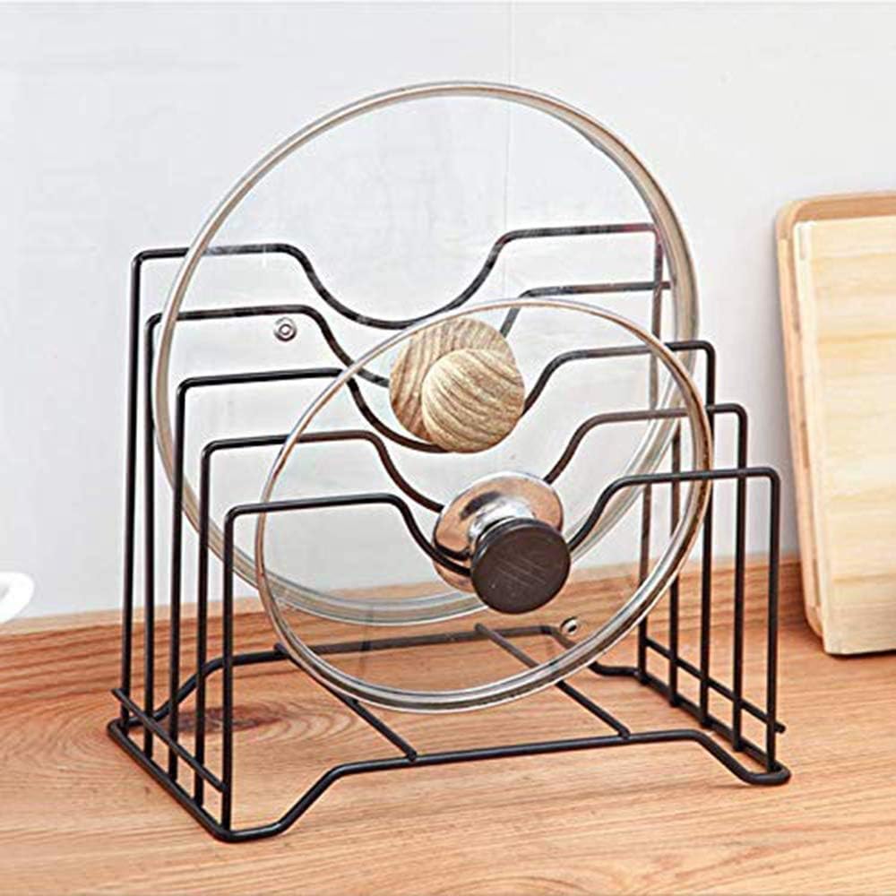 Pot Lid Holder, Kitchen Pot Lid Holder Organizer, Reusable Containers, Suitable for Cutting Boards, Plates, Bakeware(Black)