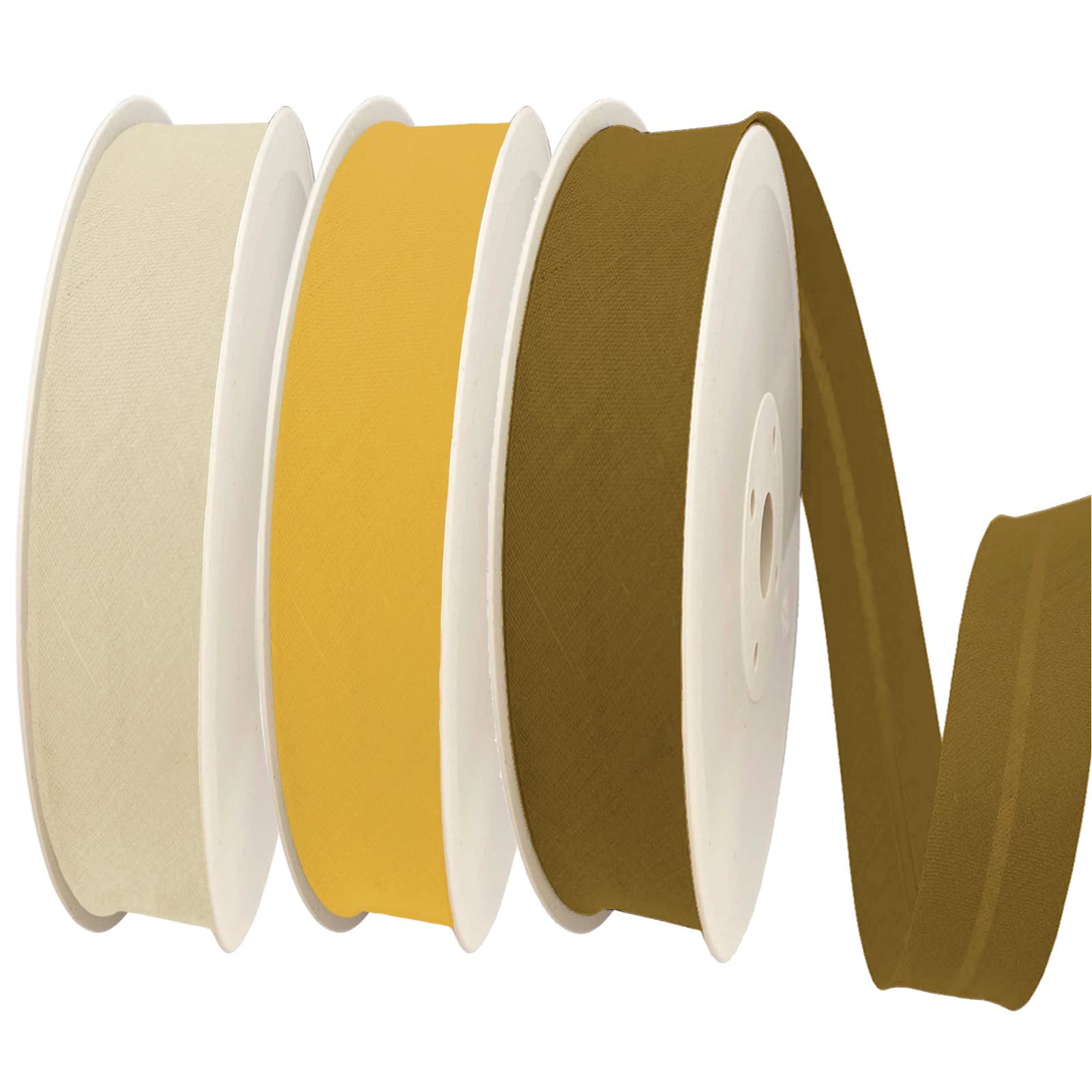 TEXTEX = 40mm Wide Bias Binding Tape. 50% Cotton and 50% Polyester. Pack of 3 Pieces of 10m Each - (Light Yellow/Yellow/Ocher) — image 1