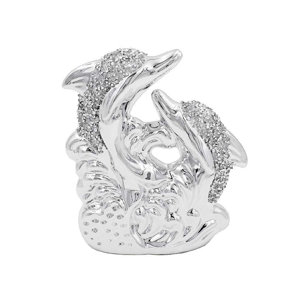 The Leonardo Collection LP45625 Silver Sparkle Twin Dolphins Ornament, 16x6x17cm, Boxed