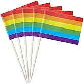 stidsds 100 Pcs Pride Rainbow Flag Rainbow Toothpick Flags Mini Small Gay LGBTQ Cupcake Toppers Stick Flags Banner Rainbow Party Cocktail Fruit Decoration