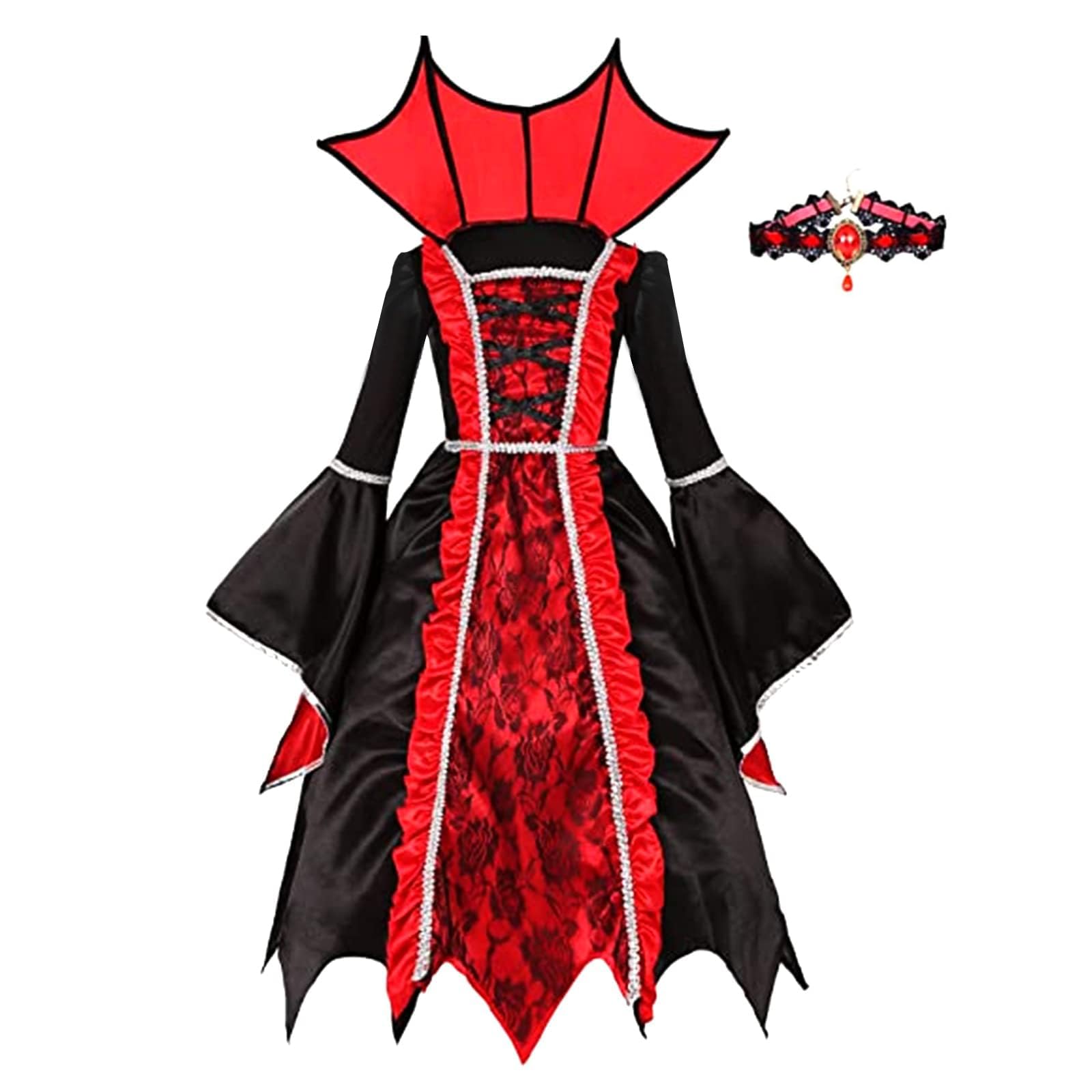 ThinkMax Halloween Vampire Costume Set for Girls, Vampiress Queen Dress Up Party, Role-Playing Cosplay, Vampire-Themed Party, Halloween Dress Up