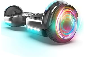 SUNDERWELL Electric Hoverboard for Kids, Hover board with Wireless Bluetooth Speaker and LED Flashing Wheel Lights, 6.5" All Terrain Hoverboard Max Speed 9 MPH, Max 165lbs​ (Chrome Black)