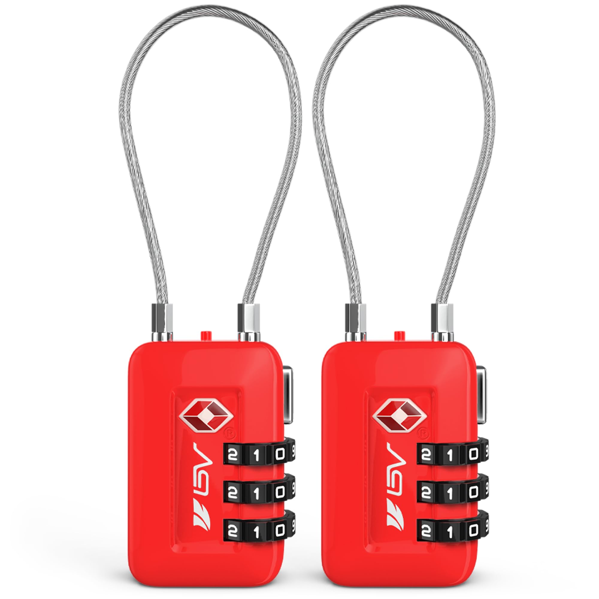 TSA Approved Luggage Travel Lock, Set-Your-Own Combination Lock for Suitcases, Bags and Gym Lockers, 2 Pack (Red)