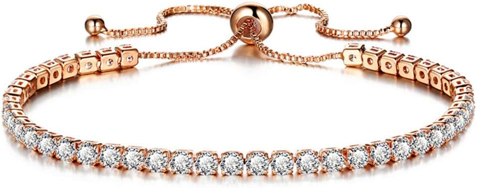 Flybloom Exquisite Crystal Adjustable Bracelet Bangle for Women Girls, Rose Gold Color