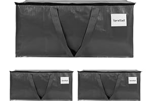 SpralSail Moving Bags, 93L Extra Large Storage Bags with Zippers & Handles, Waterproof Totes for Storage Clothes, Bedding & Blankets, Collapsible Packing Bags with Clear Tag Pocket - 93L, 3 Pack, Grey