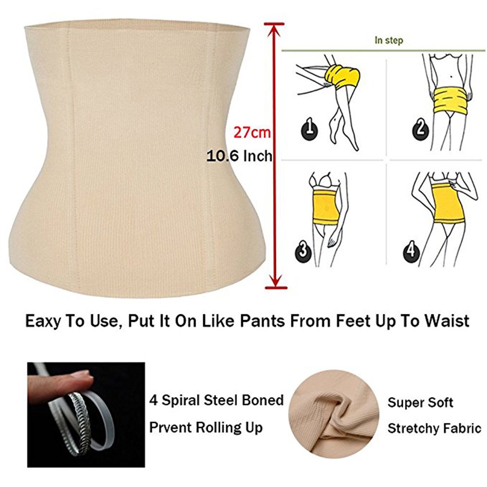 Miss-Loly Women\'s Postpartum Waist Trainer Belt Body Shaper Belly Wrap Compression Band Beige M/L