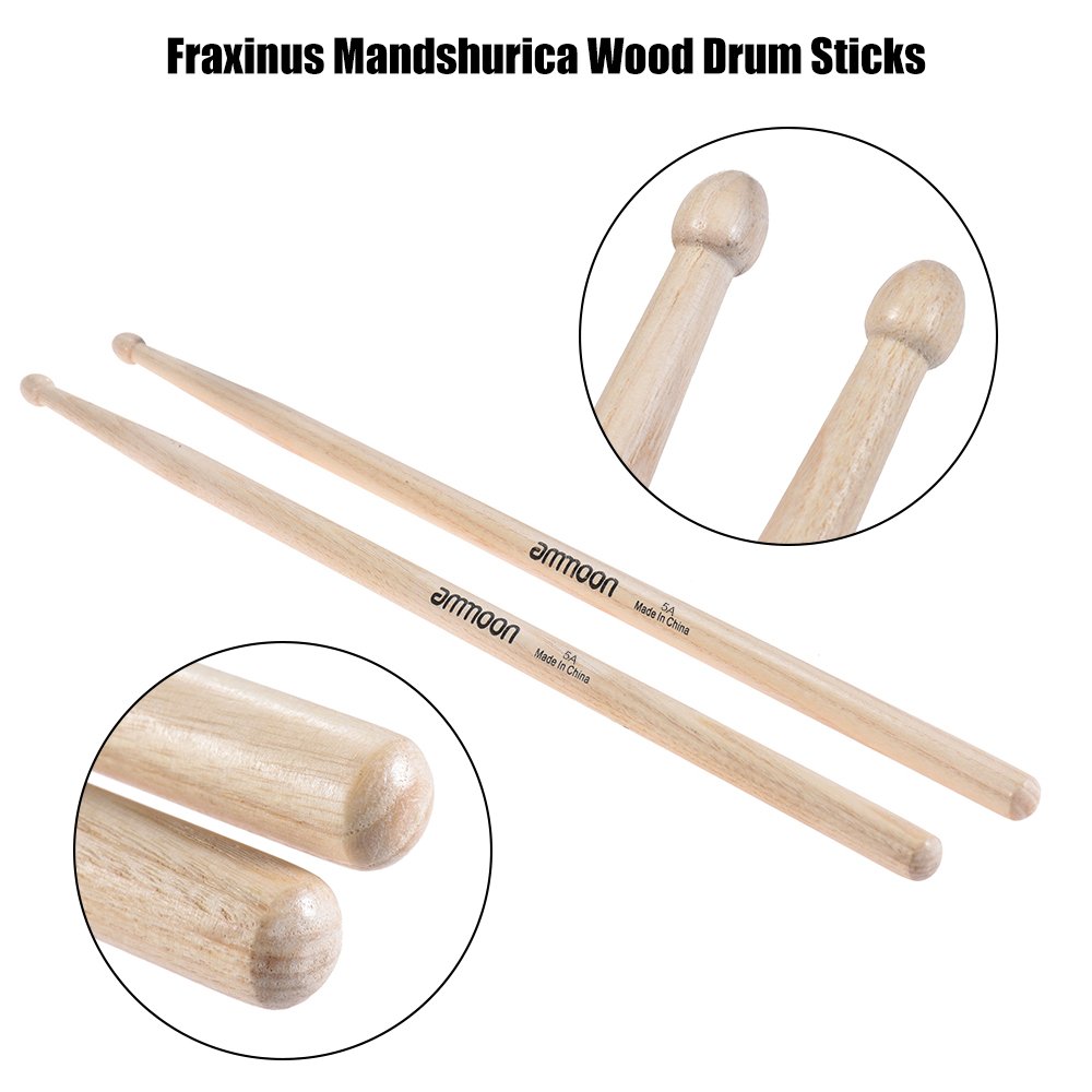 ammoon Wooden Drumsticks Drum Sticks 12 Pair of 7A Fraxinus Mandshurica